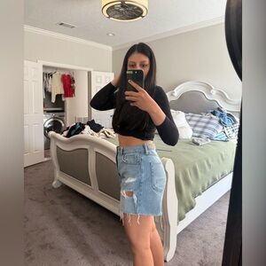 Cello- Light Blue Distressed Denim Mini Skirt - Casual Summer Style. Size L/ 6